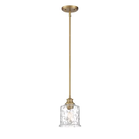 Designers Fountain Drake 60 Watt 1 Light Brushed Gold Mini-Pendant with Clear Hammered Glass Shade 96330-BG